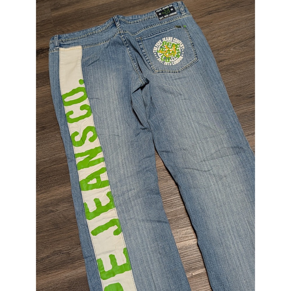 Pepe Jeans London Y2K Graphic Logo Light Wash Bootcut Denim Jeans Mens 32x32